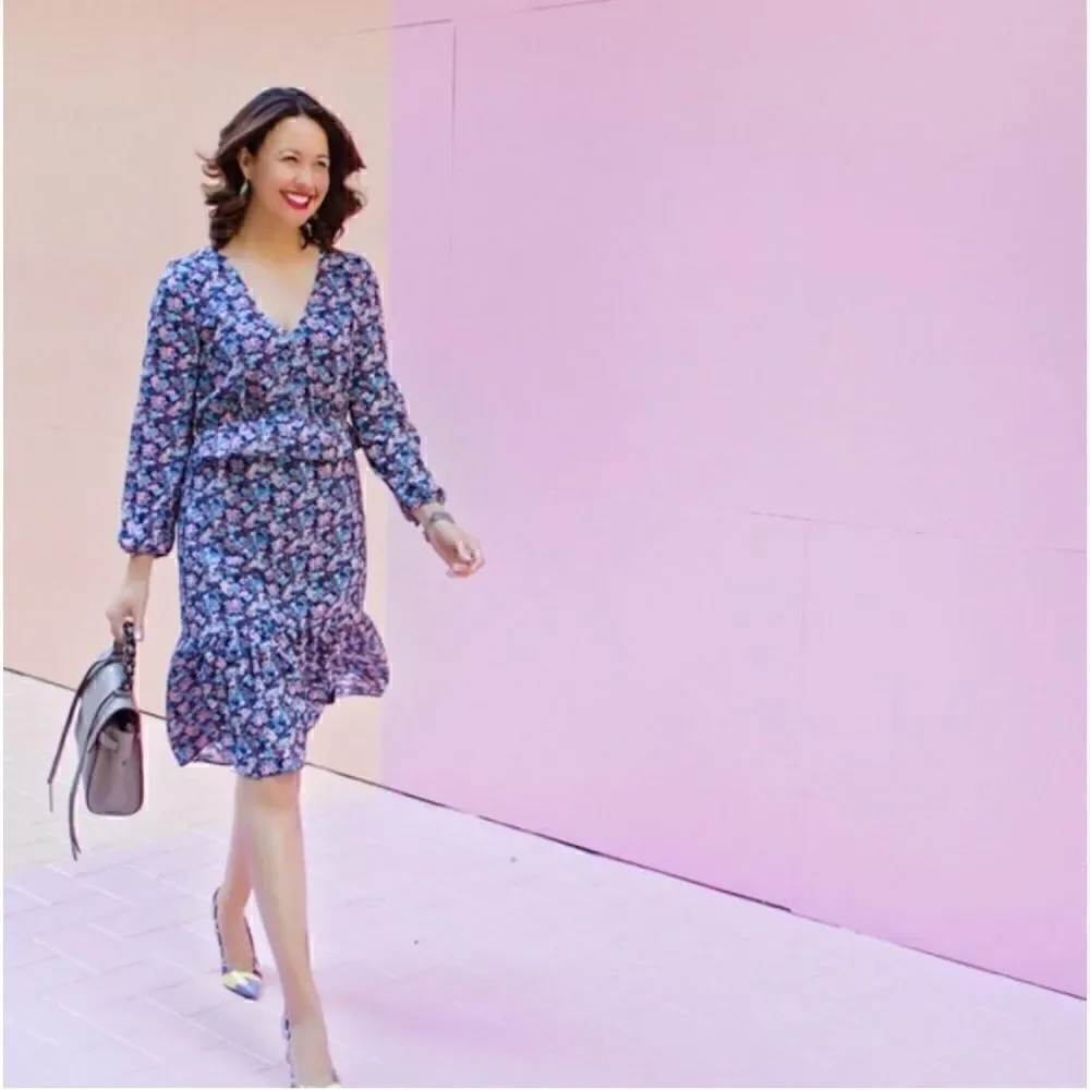 J. CREW Ruffle Hem Dress Paisley Floral